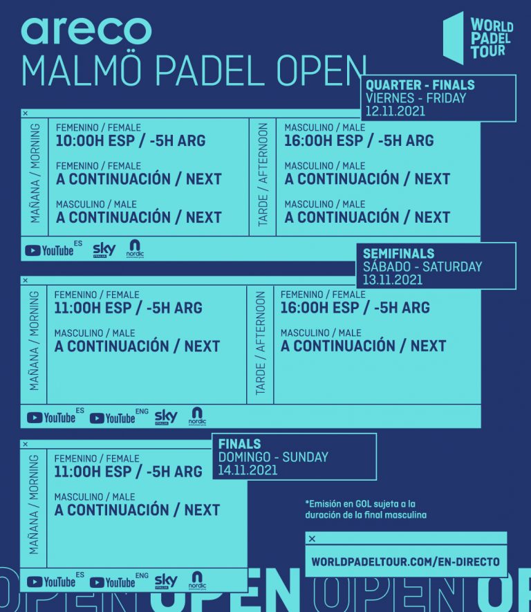 Horarios del streaming del Malmö Padel Open 2021