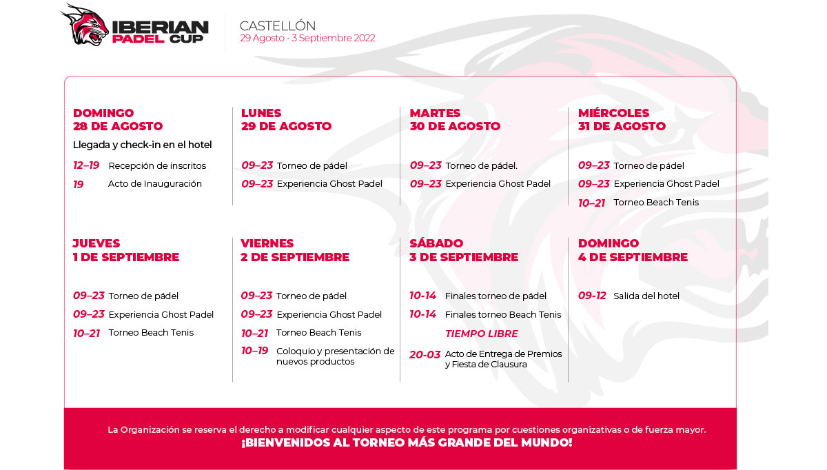 Programa de actividades de la Iberian Padel Cup