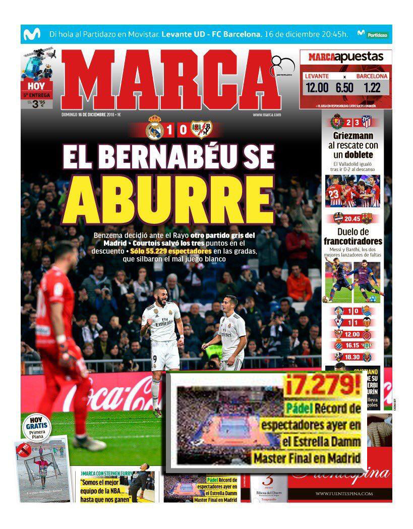 Portada del periódico MARCA en el que se da constancia del récord de espectadores que hubo en el Estrella Damm Master Final en Madrid