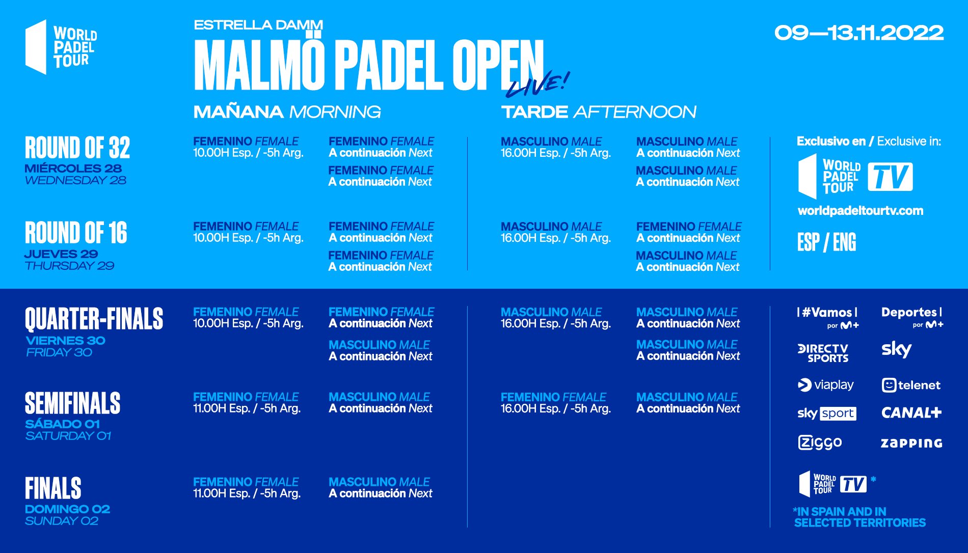 Horarios del streaming del Malmö Padel Open 2022