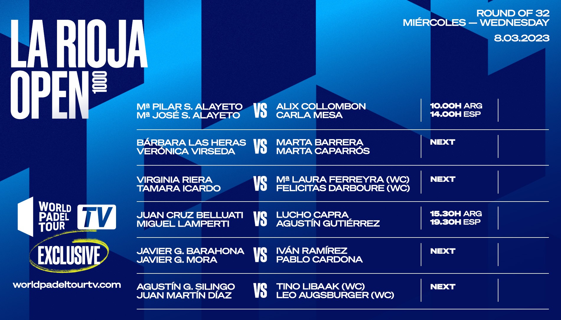 Estos son los partidos que se retransmitirán en los dieciseisavos de La Rioja Padel Open 2023