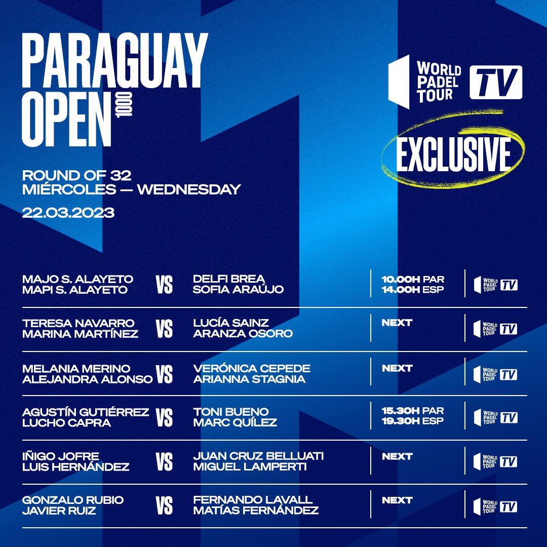 Partidos que se retransmitirán en los dieciseisavos del Paraguay Open