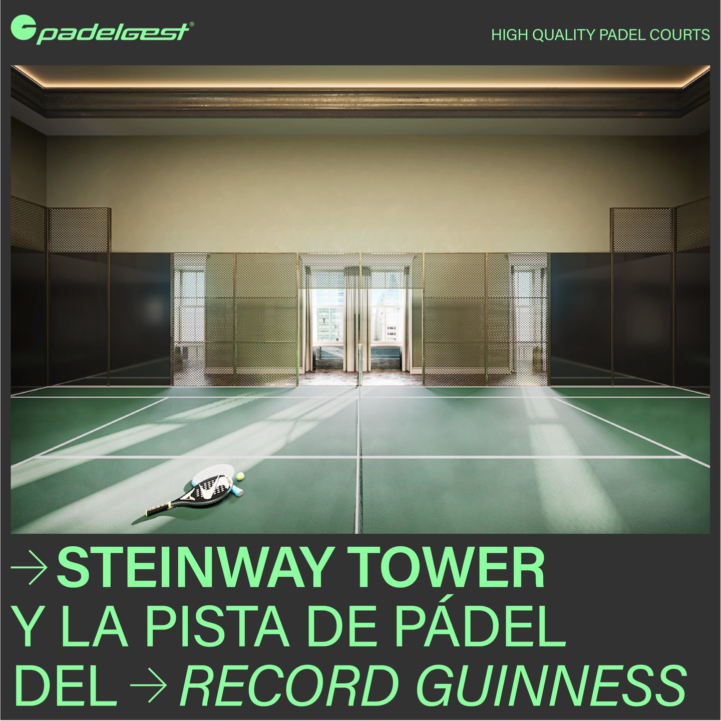 Padelgest, la empresa fabricante de pistas, ha llevado al pádel a lo más alto y ha conseguido entrar en el Guiness de los records tras instalar una pista de pádel en la Steinway Tower de Nueva York