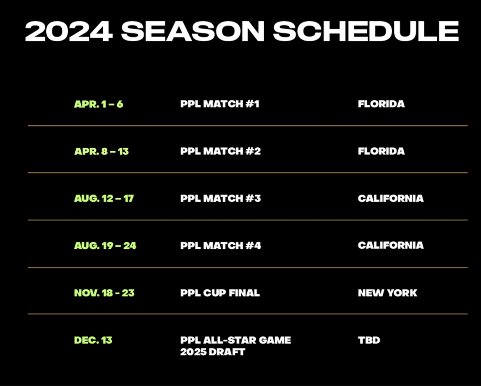Pro Padel League 2024 season schedule