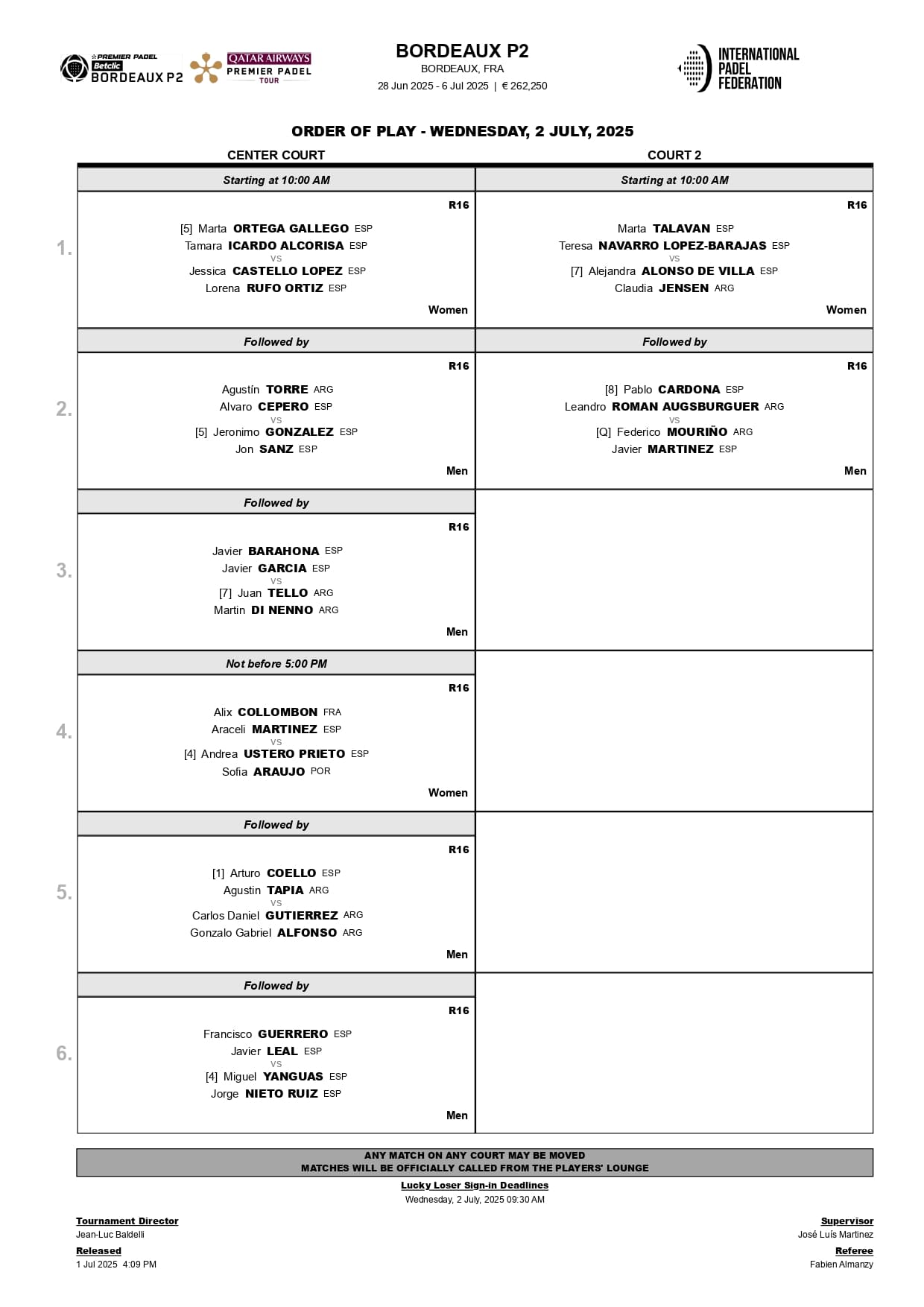 Estos son los partidos programados para este miércoles en los octavos de final del Bordeaux P2