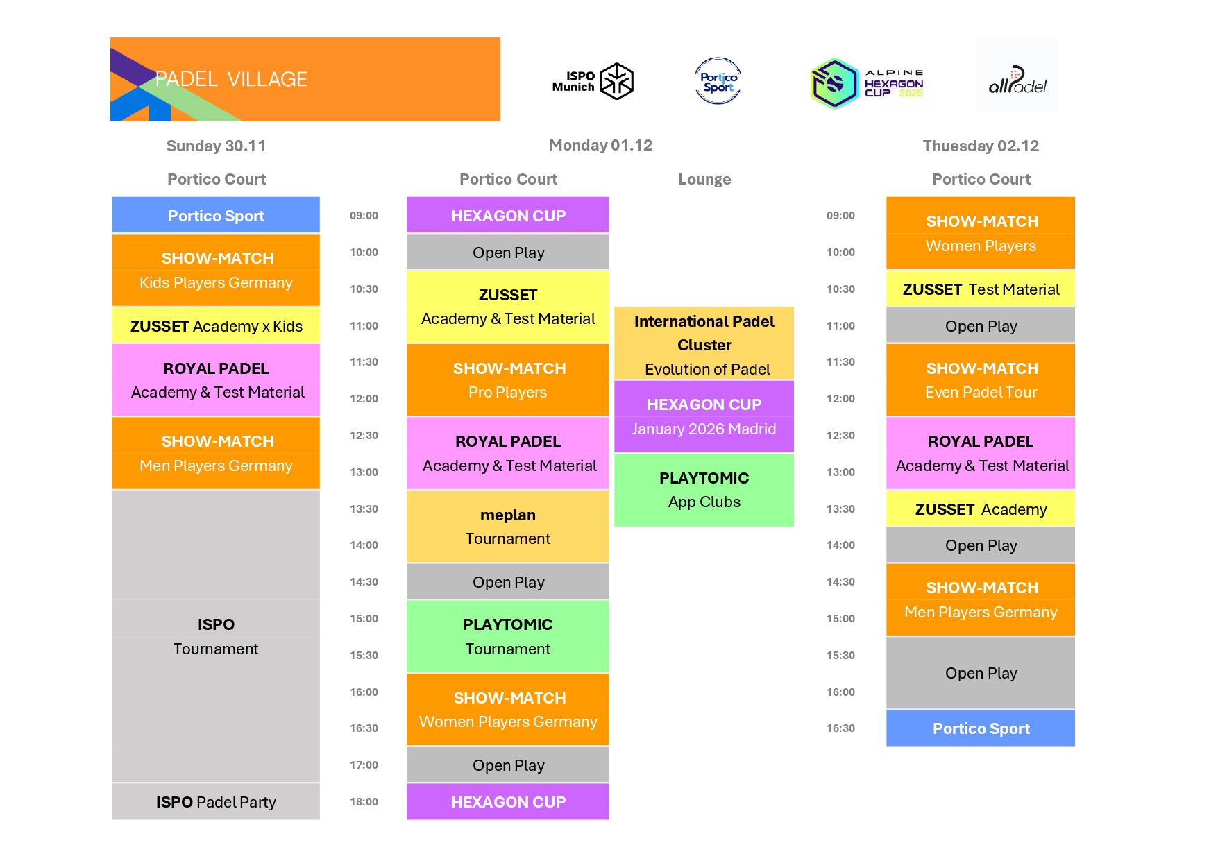 Programa de actividades en el Padel Villade de ISPO Munich 2025