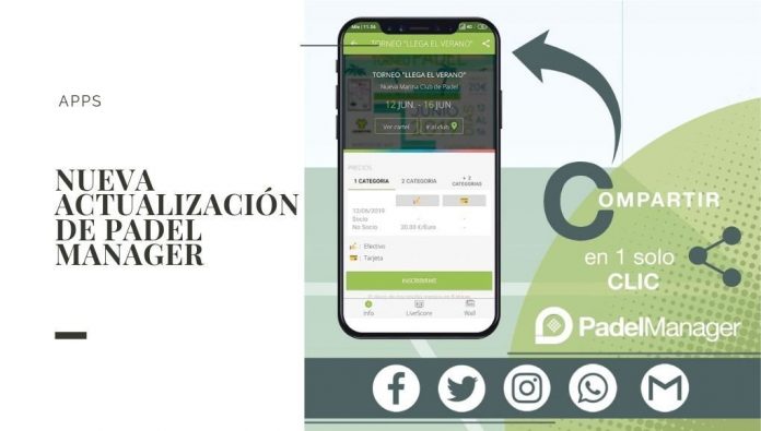 Ya es posible compartir en un solo clic en la app Padel Manager