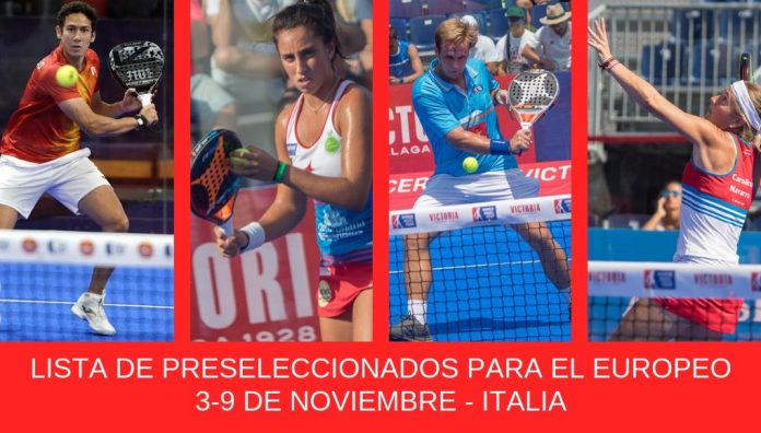 Lista de jugadores españoles preseleccionados para el Europeo de Pádel 2019
