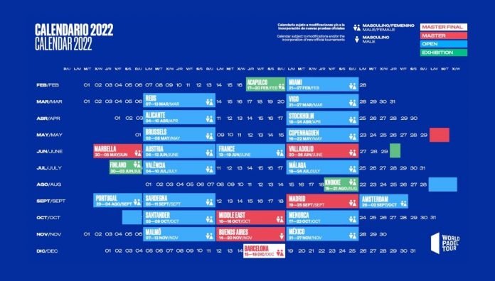 World Padel Tour presenta su calendario oficial para 2022