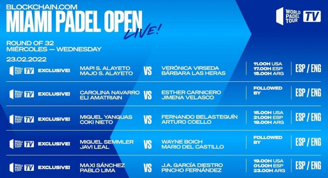 World Padel Tour anuncia los partidos que se retransmitirán en los dieciseisavos del Miami Padel Open