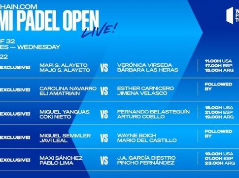 World Padel Tour anuncia los partidos que se retransmitirán en los dieciseisavos del Miami Padel Open