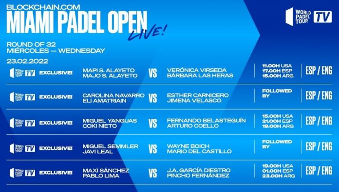 World Padel Tour anuncia los partidos que se retransmitirán en los dieciseisavos del Miami Padel Open