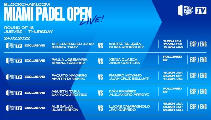 ¿Qué partidos de los octavos del Miami Padel Open 2022 podremos ver por WorldPadelTourTV?