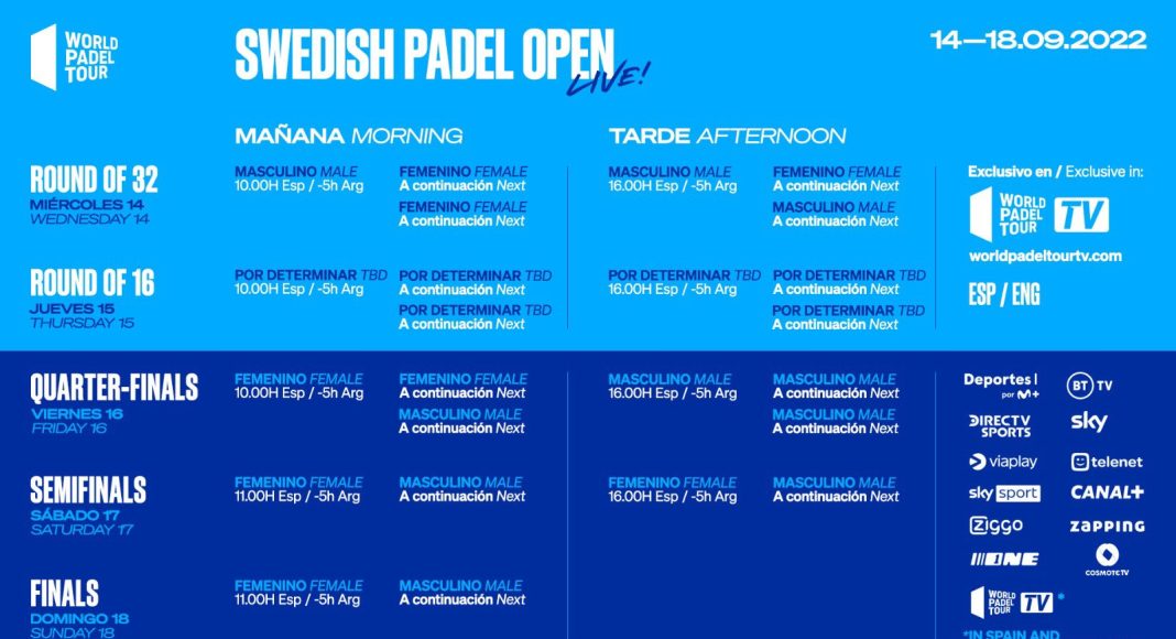 Horarios de las retransmisiones del Swedish Padel Open 2022