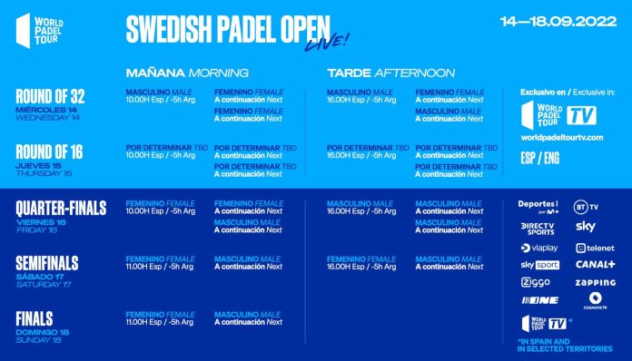 Horarios de las retransmisiones del Swedish Padel Open 2022