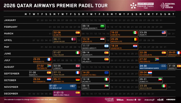 Premier Padel confirma su calendario para 2026 con 26 torneos en 18 paises