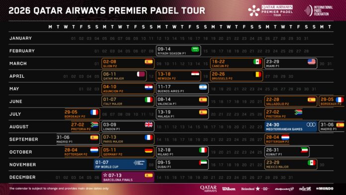 Nuevos ajustes y modificaciones para el calendario Premier Padel 2026